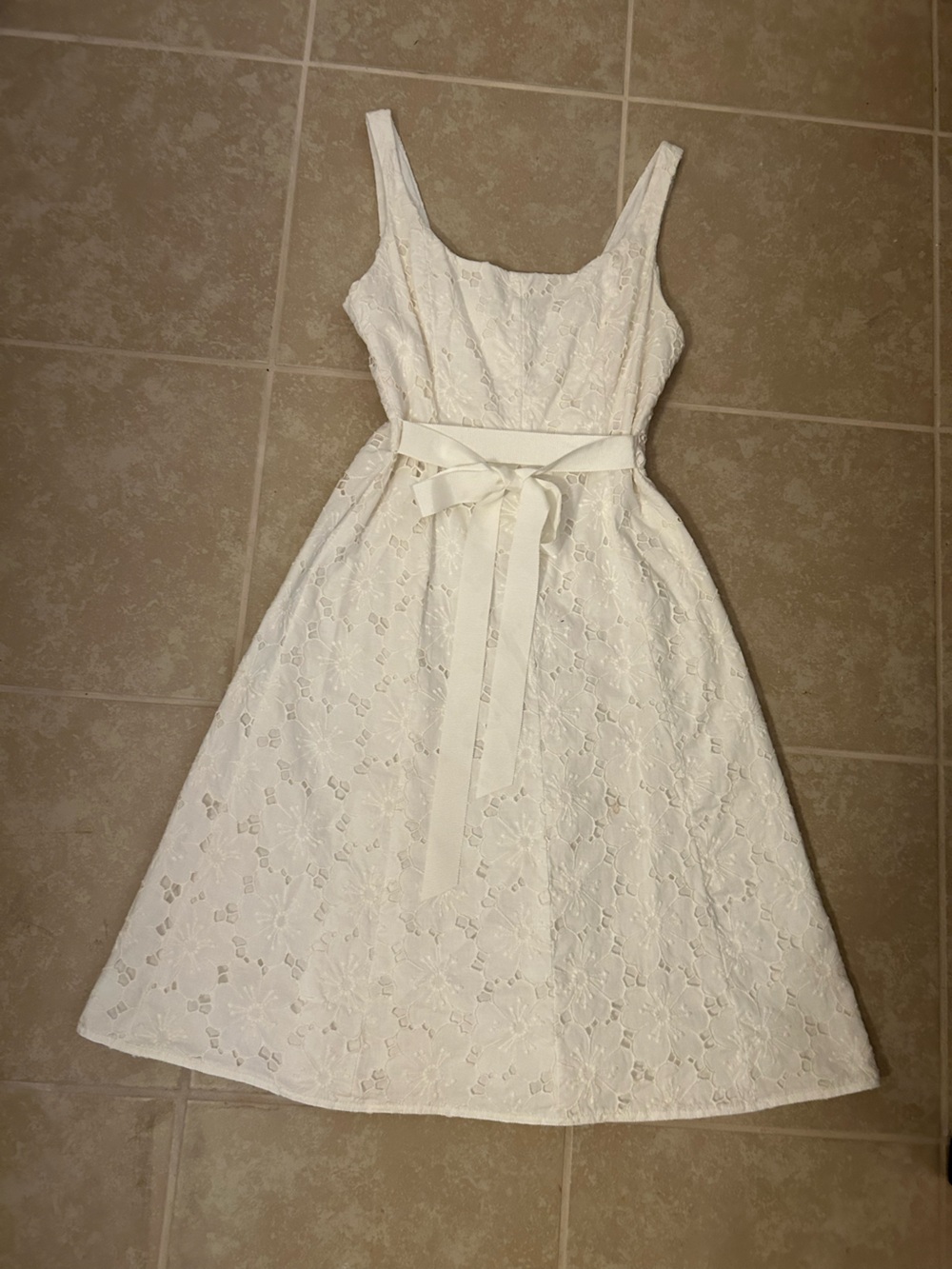 J. Crew Ivory Floral Eyelet Maxi Skirt with Waist Tie